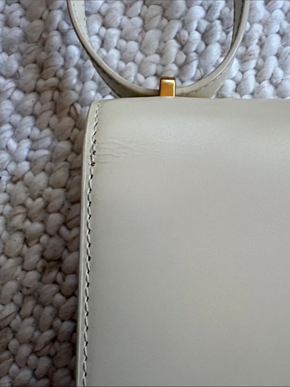 Quince Cream Italian Leather Box Shoulder Bag Crossbody Purse